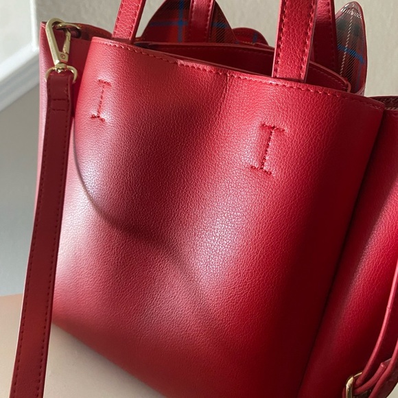 Sanrio Hello Kitty Red tote bag tartan check ribbon PU leather (rare) - Picture 7 of 13